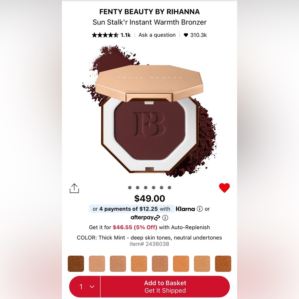 Fenty Beauty Sun Stalk'r Instant Warmth Powder Bronzer - Thick Mint